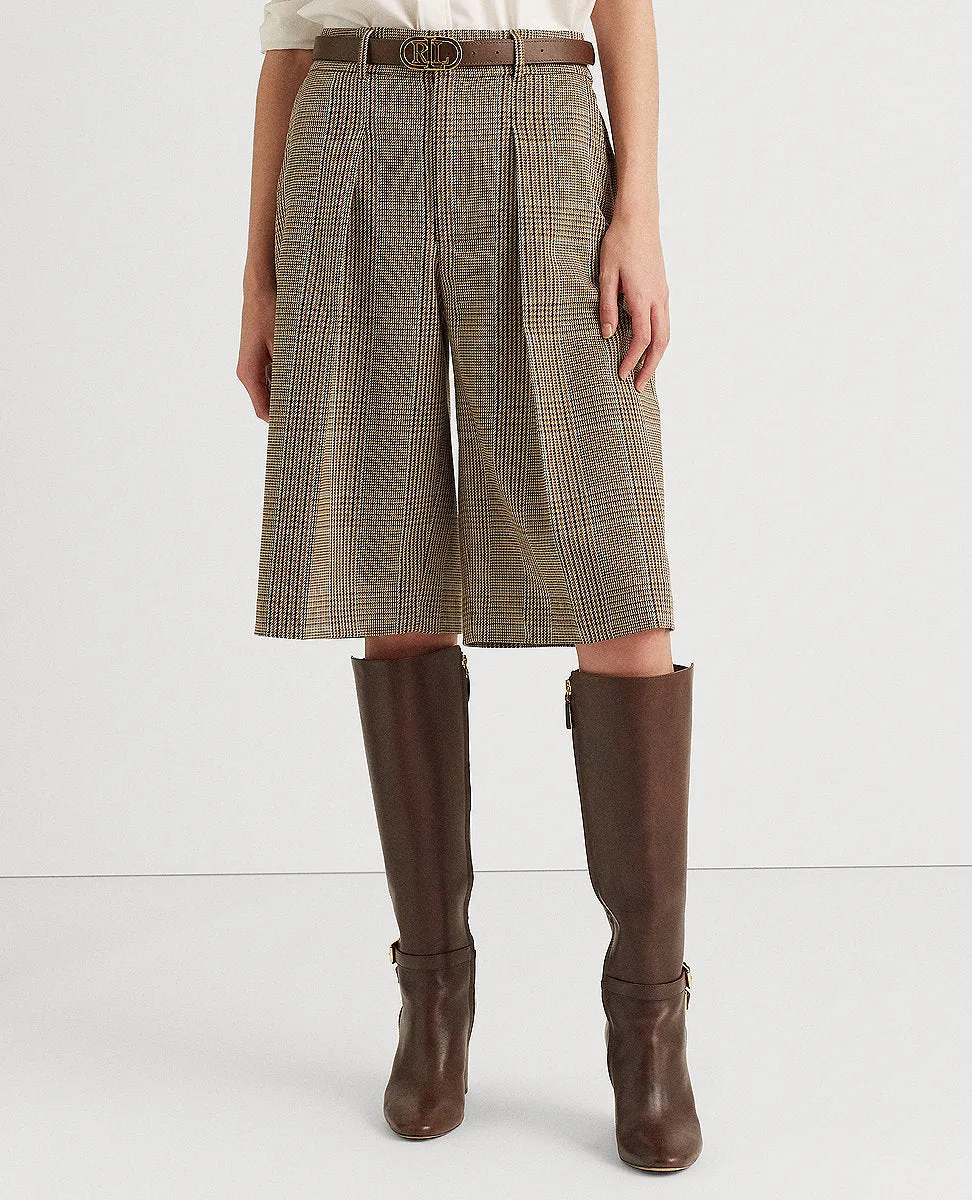 Glen Plaid Cropped Pleated Pant In Green/Cream Multi