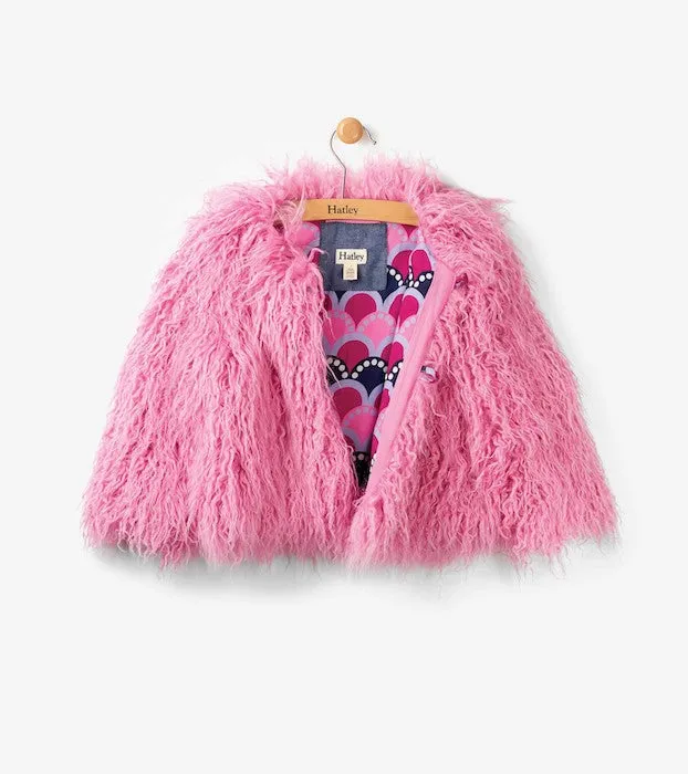 Hatley Pink Faux Mongolian Fur Coat