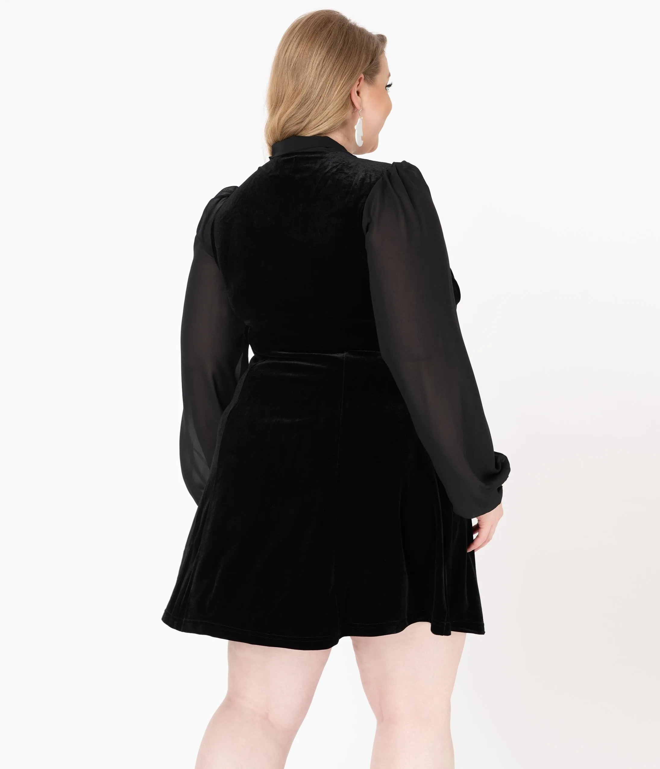 Hell Bunny Plus Size Black Velvet & Chiffon Gabriella Fit & Flare Dress