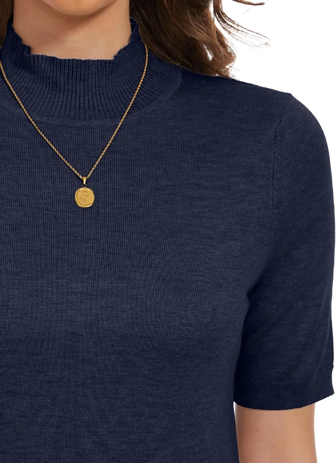 INKOFF Women's Short Sleeve Mock Neck Sweater Top Turtleneck Dressy Pullover Knit Shirt