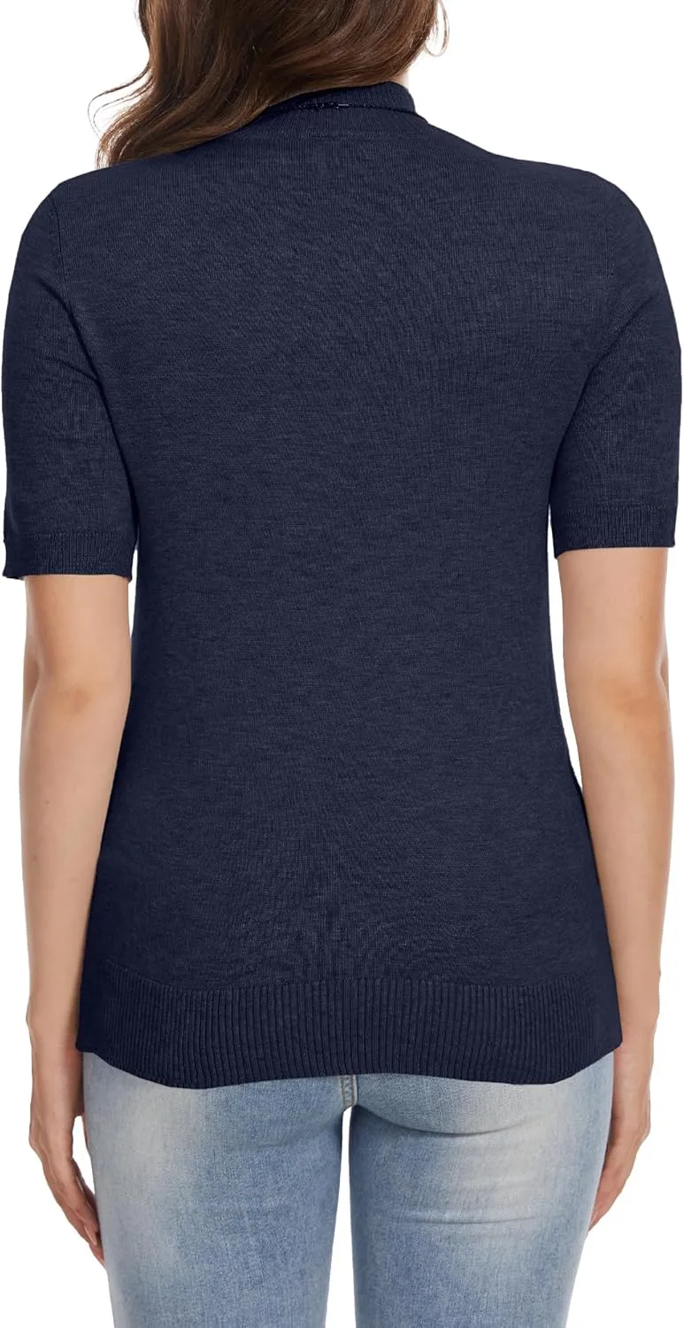 INKOFF Women's Short Sleeve Mock Neck Sweater Top Turtleneck Dressy Pullover Knit Shirt