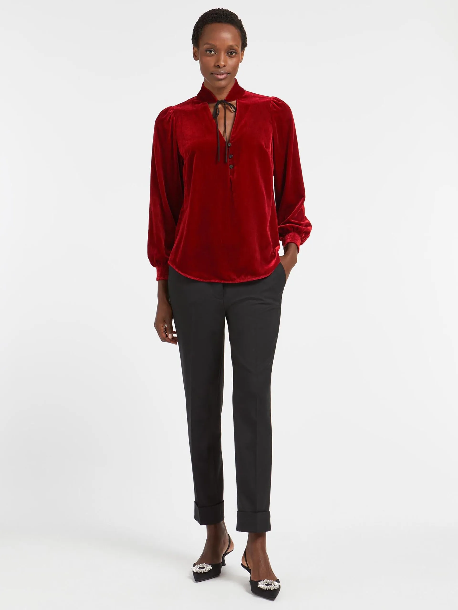 Jacquetta velvet blouse in red