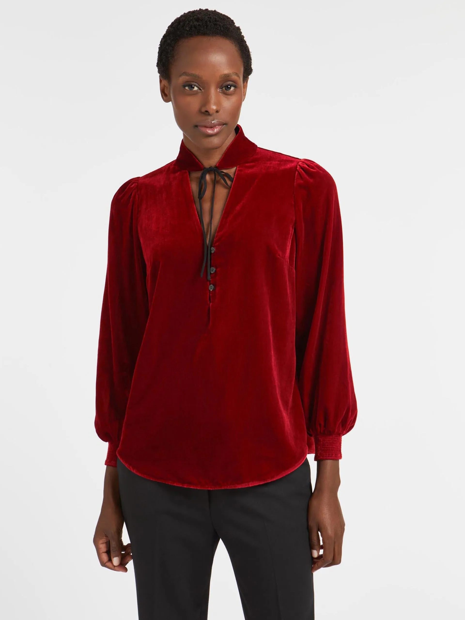 Jacquetta velvet blouse in red