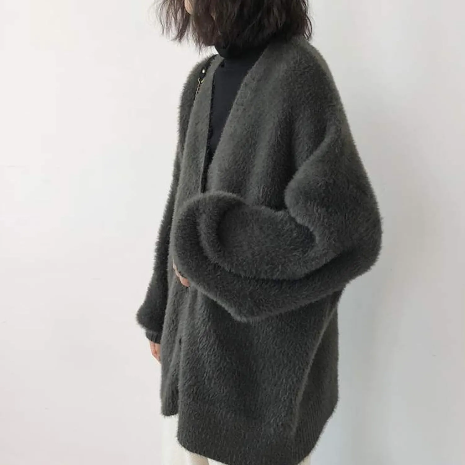 JASCLS Women's Trendy Casual Loose Oversized Color Block Long Sleeve Open Front Sweater Cardigans for Women