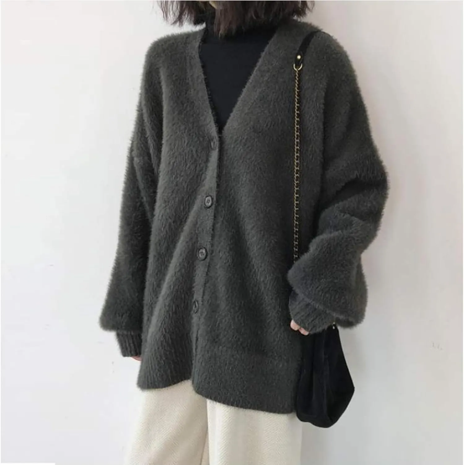 JASCLS Women's Trendy Casual Loose Oversized Color Block Long Sleeve Open Front Sweater Cardigans for Women