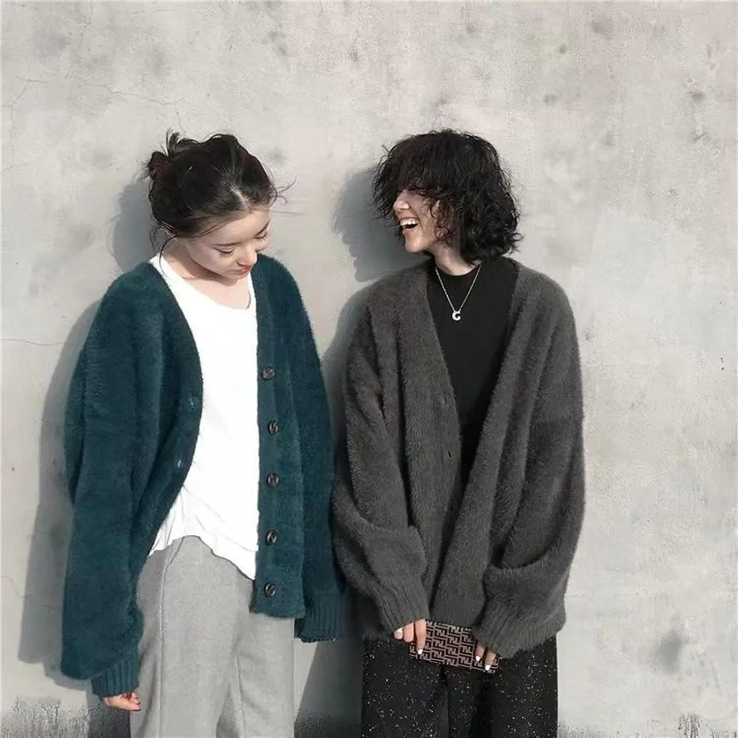 JASCLS Women's Trendy Casual Loose Oversized Color Block Long Sleeve Open Front Sweater Cardigans for Women
