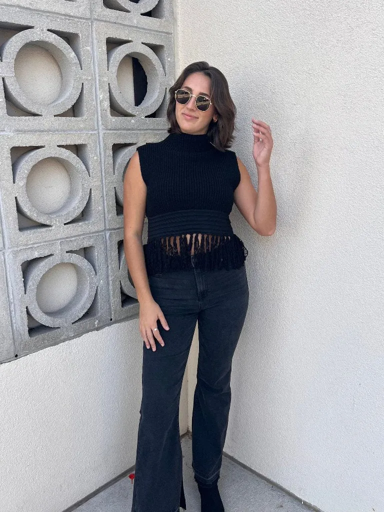 KASSIE FRINGE TOP IN BLACK