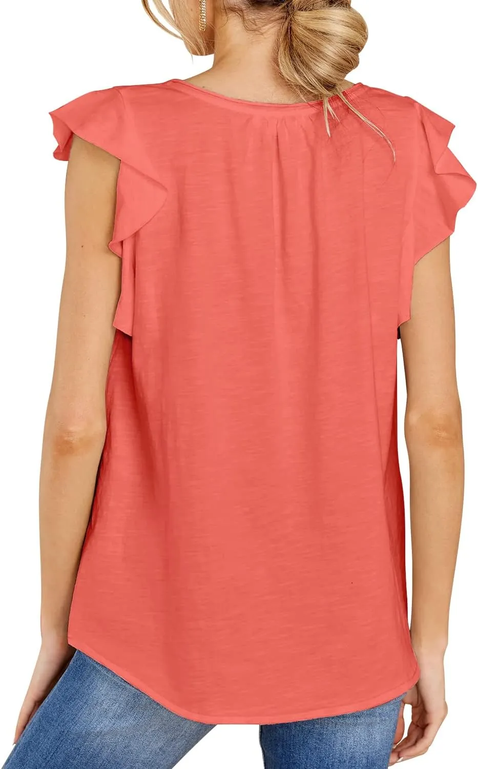 Kikula Womens Summer Tops Cute Trendy Ruffle Cap Sleeve T Shirts V Neck Tops Dressy Casual