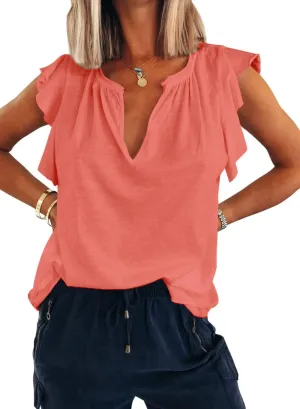 Kikula Womens Summer Tops Cute Trendy Ruffle Cap Sleeve T Shirts V Neck Tops Dressy Casual