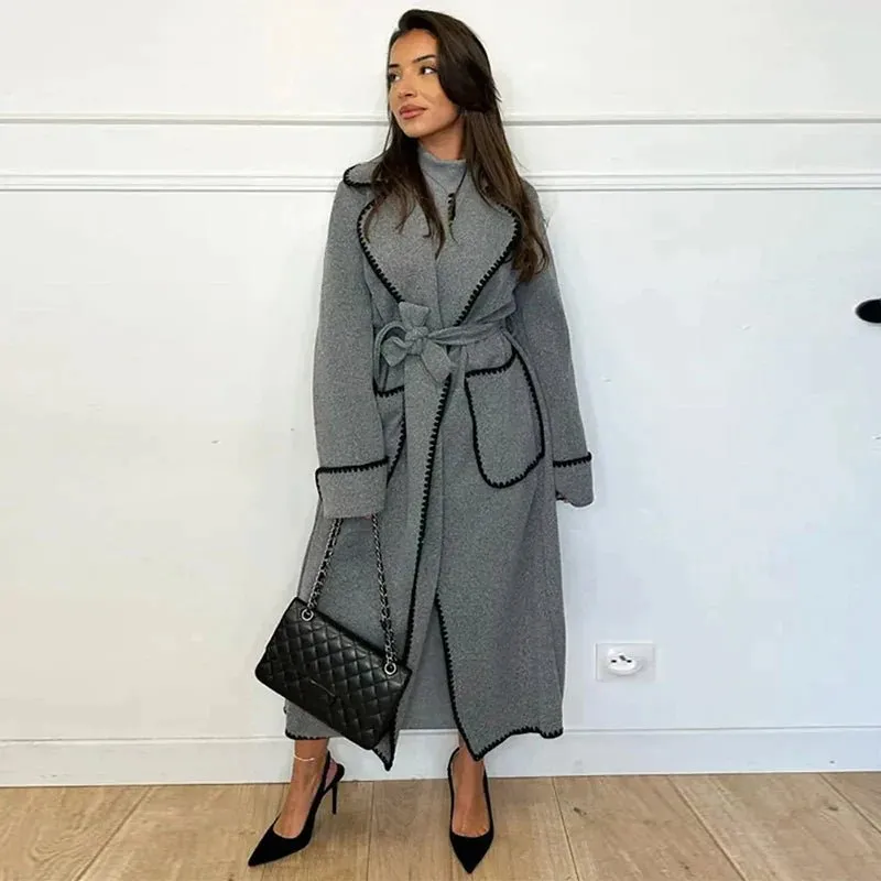 Long Contrast Trim Coat