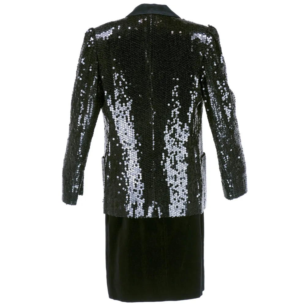 Louis Feraud 90s Velvet Sequin Tuxedo Skirt Suit