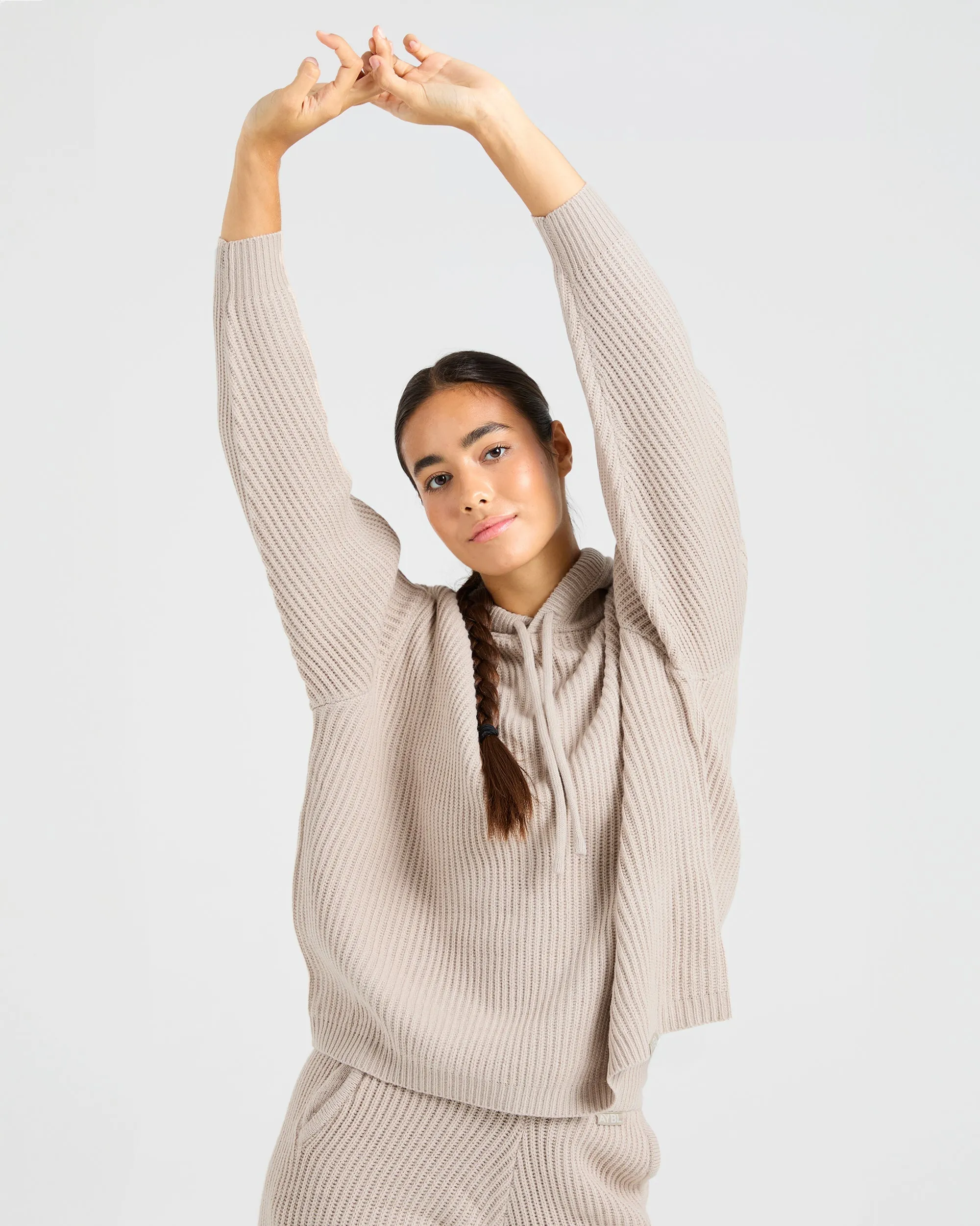 Lounge Oversized Knit Hoodie - Taupe Brown