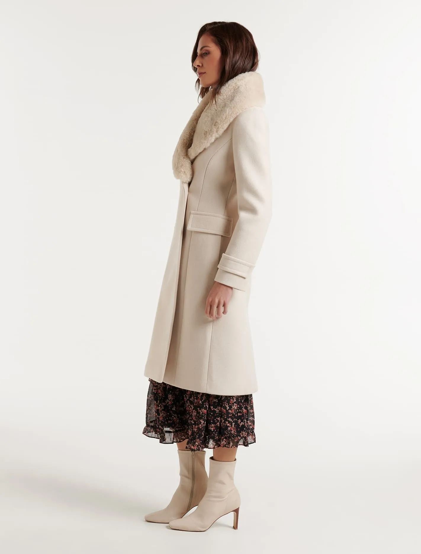Lucy Faux Fur Collar Crombie Coat