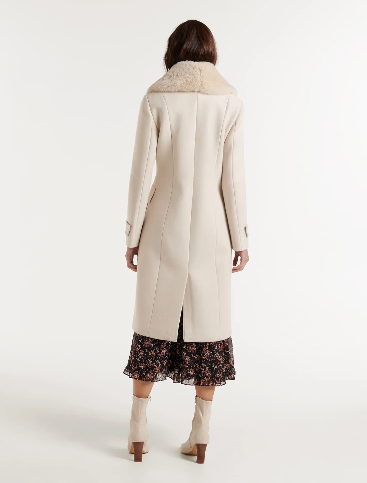 Lucy Faux Fur Collar Crombie Coat