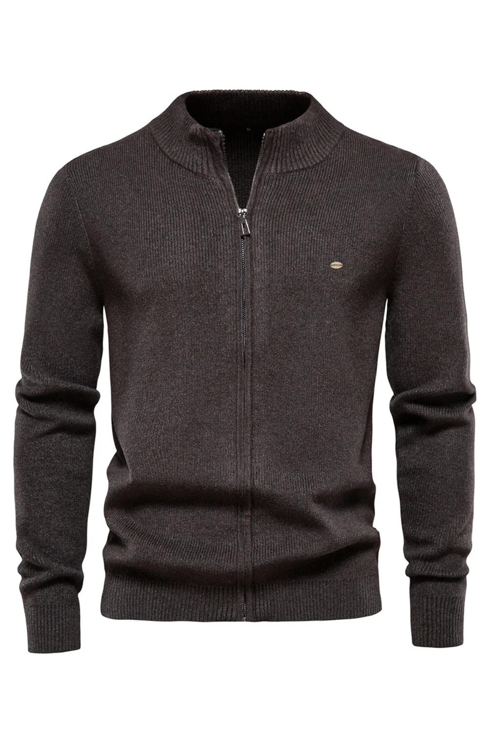 Men Casual Zipper Closure Solid Pattern Comfy Long Sleeve Knitted Style Warm Cardigan - MC114032