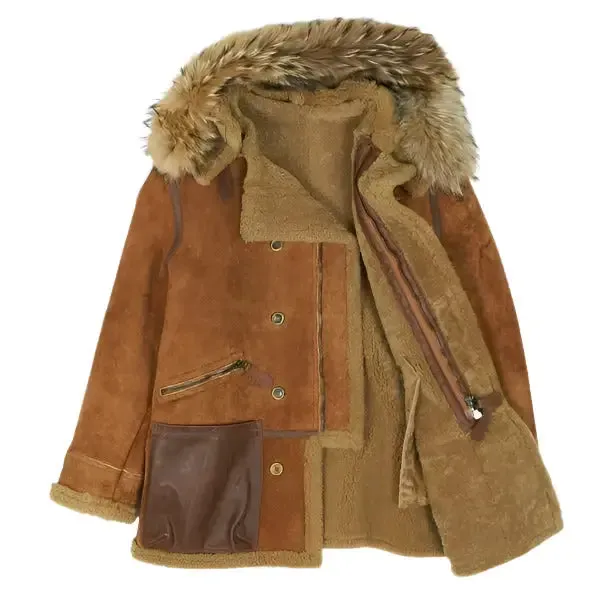 Men's Brown Shearling Parka Jacket - Warm & Stylish Winter Coat