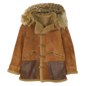 Men's Brown Shearling Parka Jacket - Warm & Stylish Winter Coat
