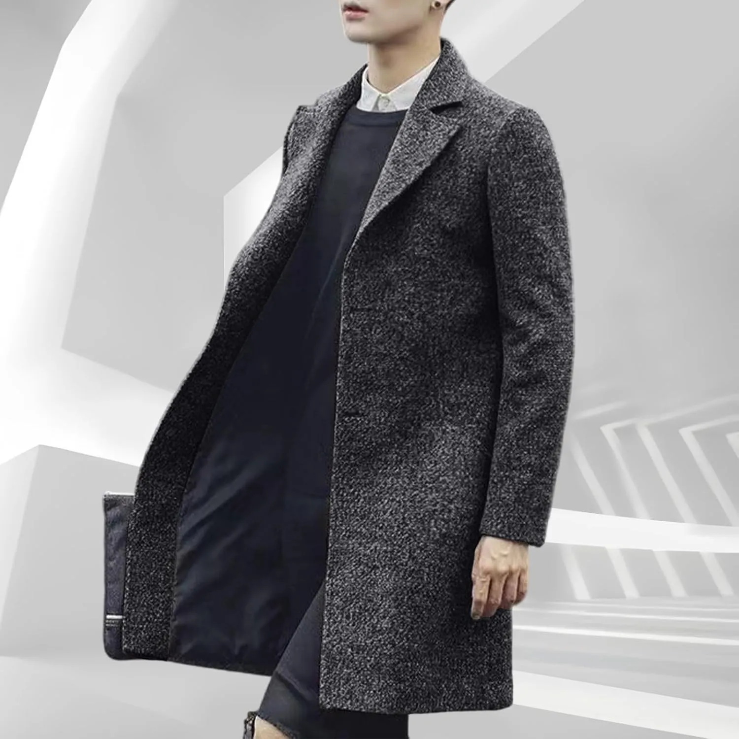 Mens Wool Blend Trench Coat Classic Notched Lapel Winter Warm Business Overcoat Single Breasted Medium Pea Coats