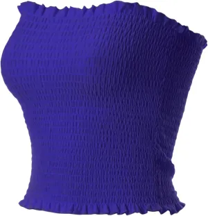 MixMatchy Women's Ruffled Smocking Crop Tube Tops Summer Casual Bandeau Top