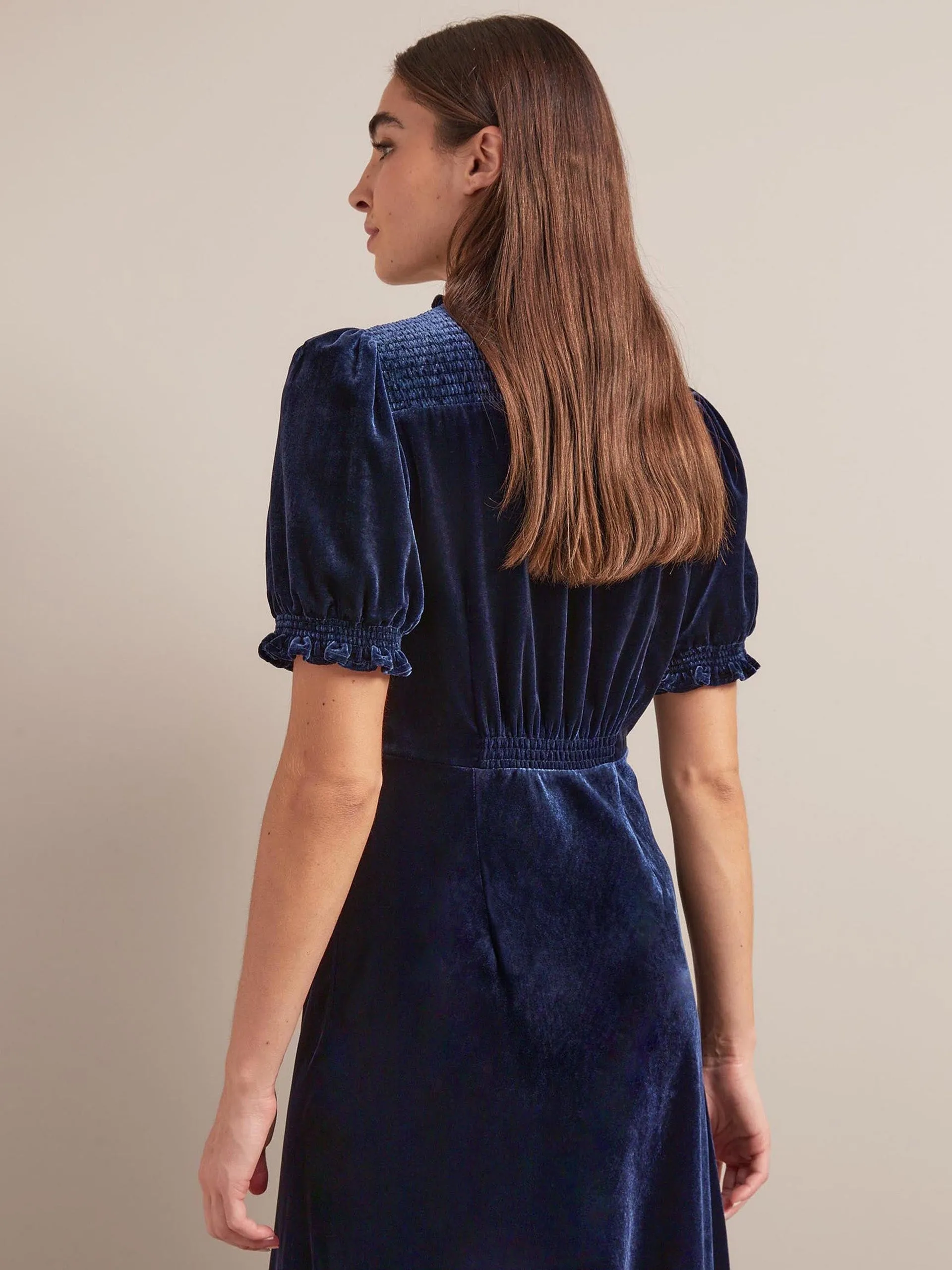 Navy Irina bias cut velvet maxi dress