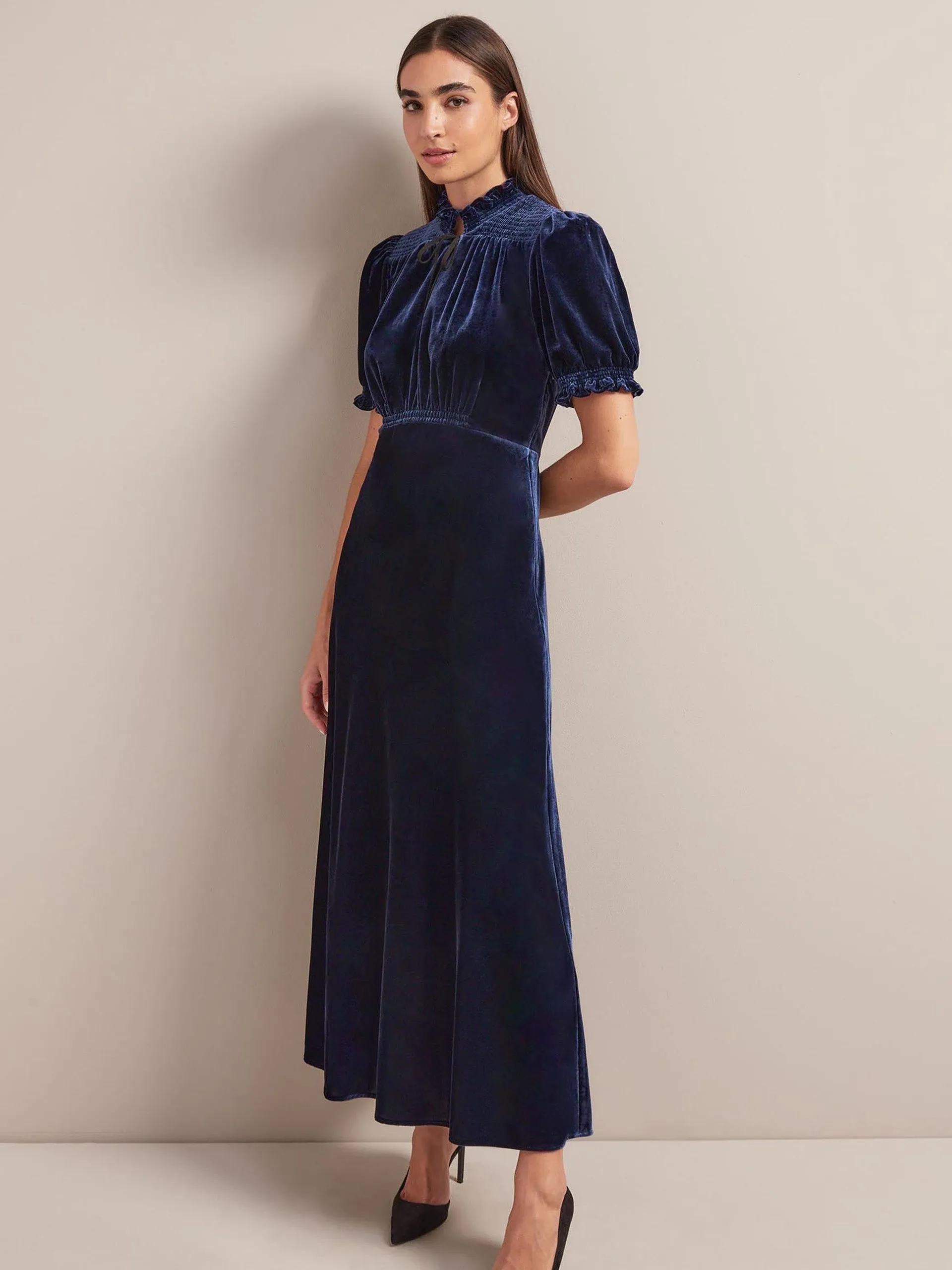 Navy Irina bias cut velvet maxi dress