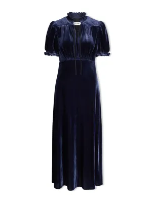 Navy Irina bias cut velvet maxi dress
