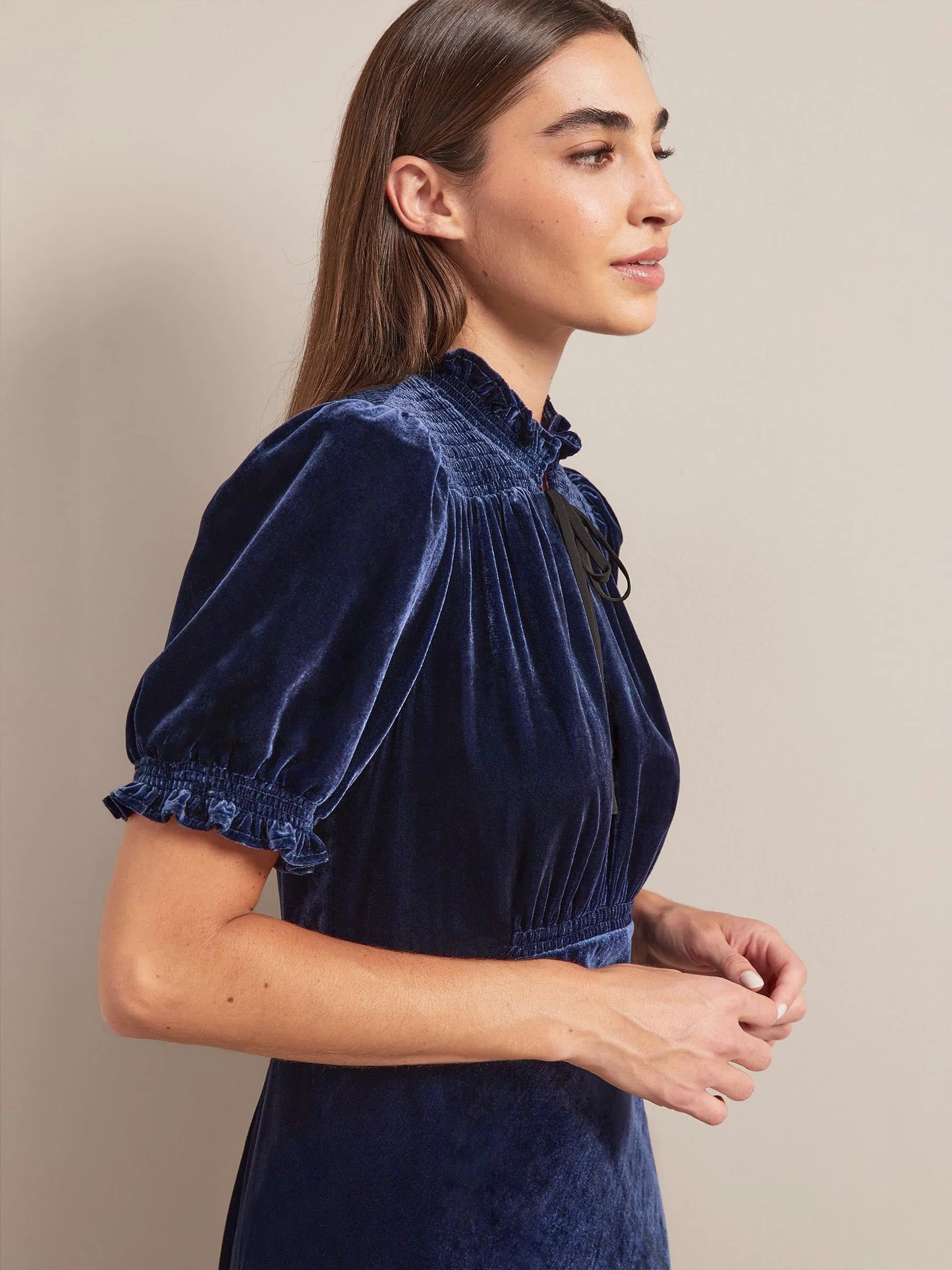 Navy Irina bias cut velvet maxi dress