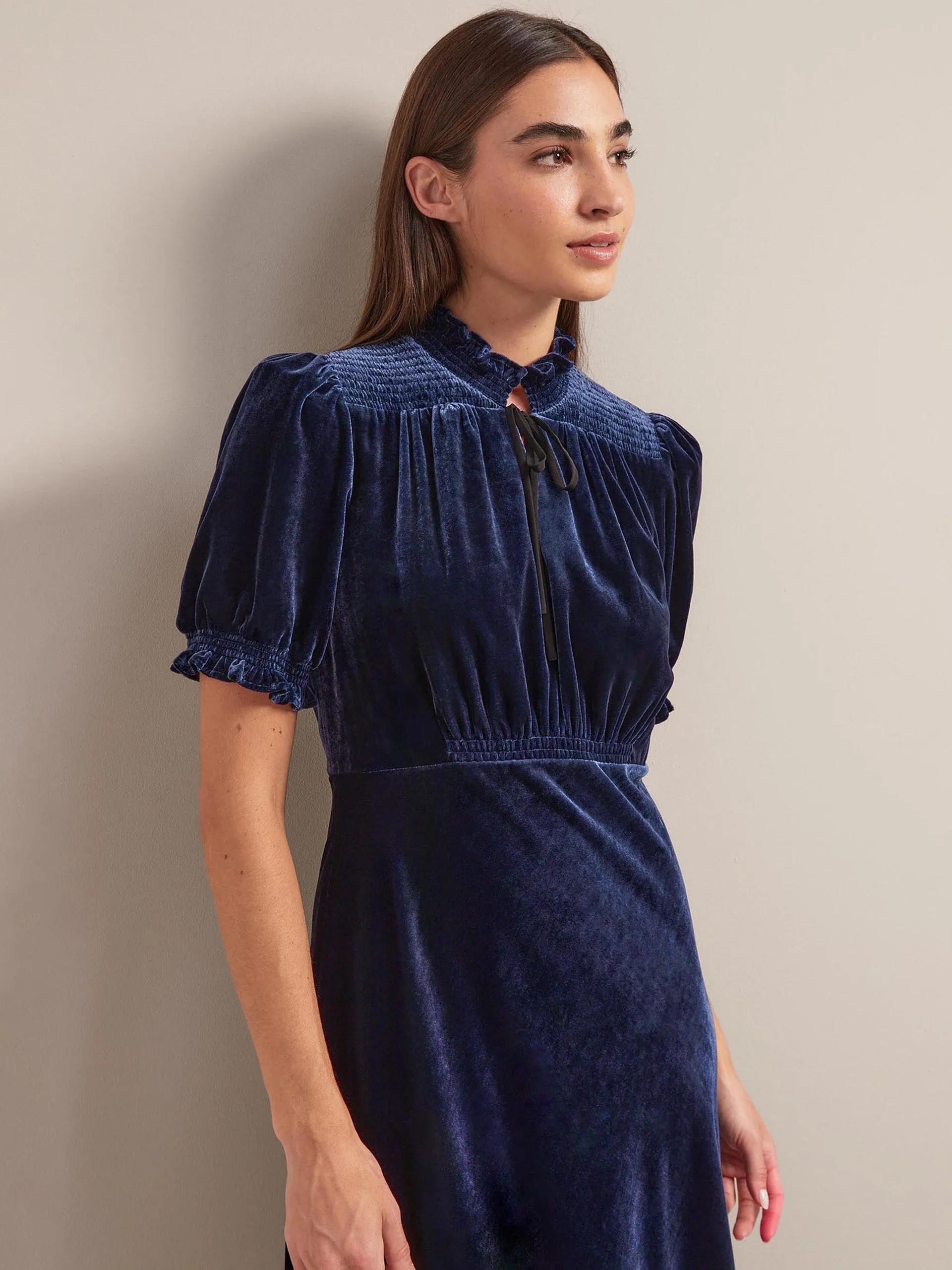 Navy Irina bias cut velvet maxi dress