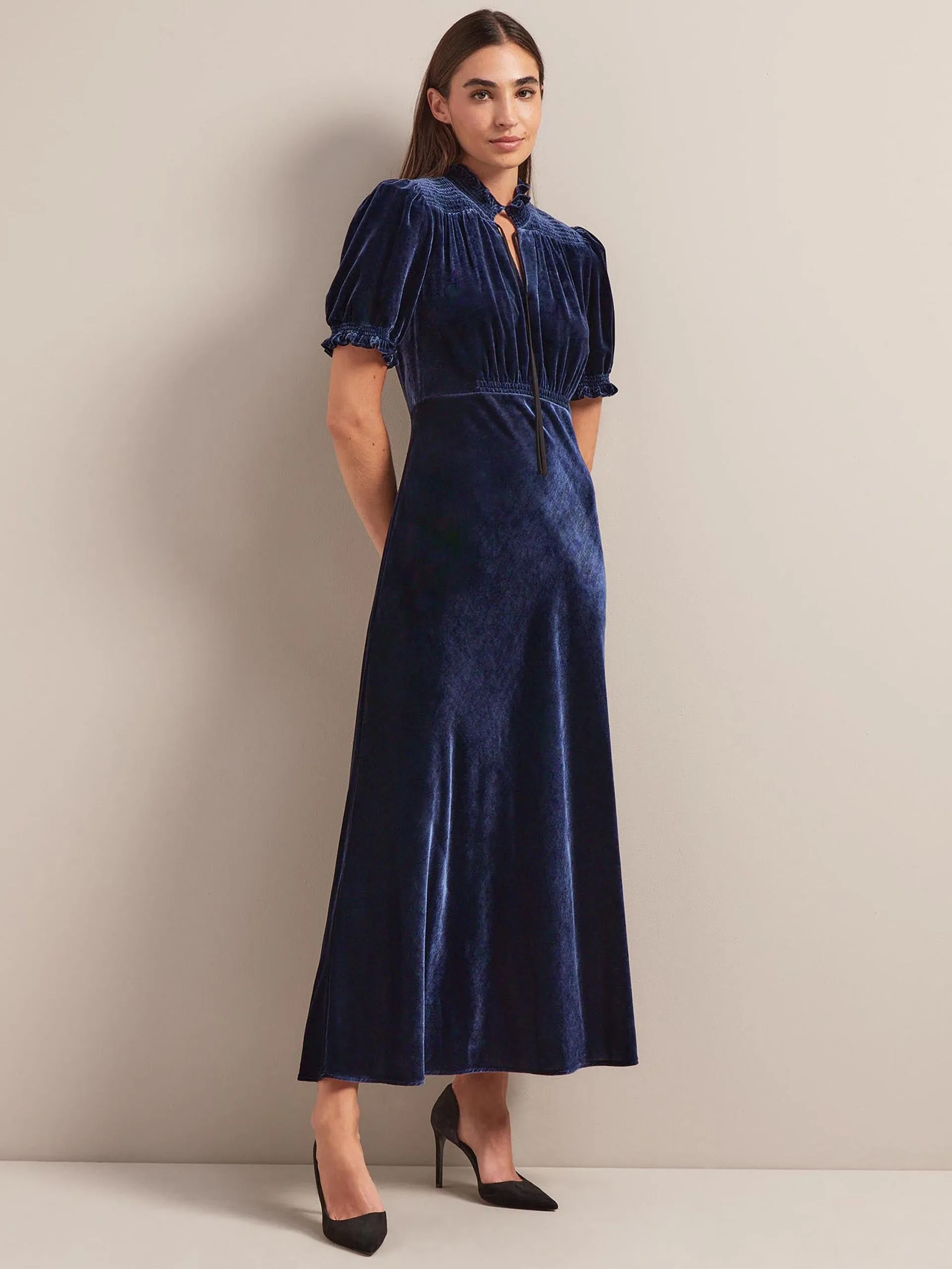 Navy Irina bias cut velvet maxi dress