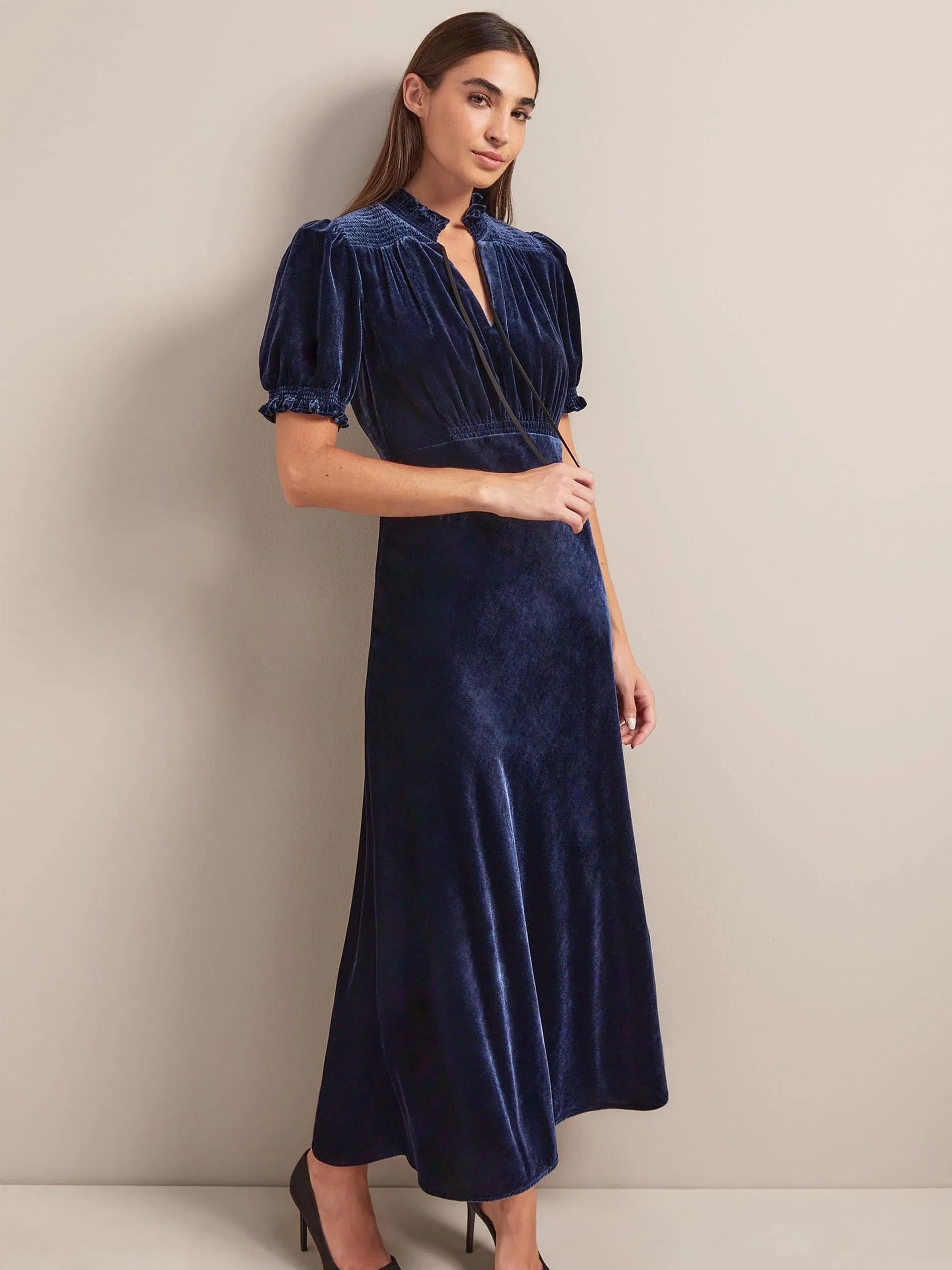 Navy Irina bias cut velvet maxi dress