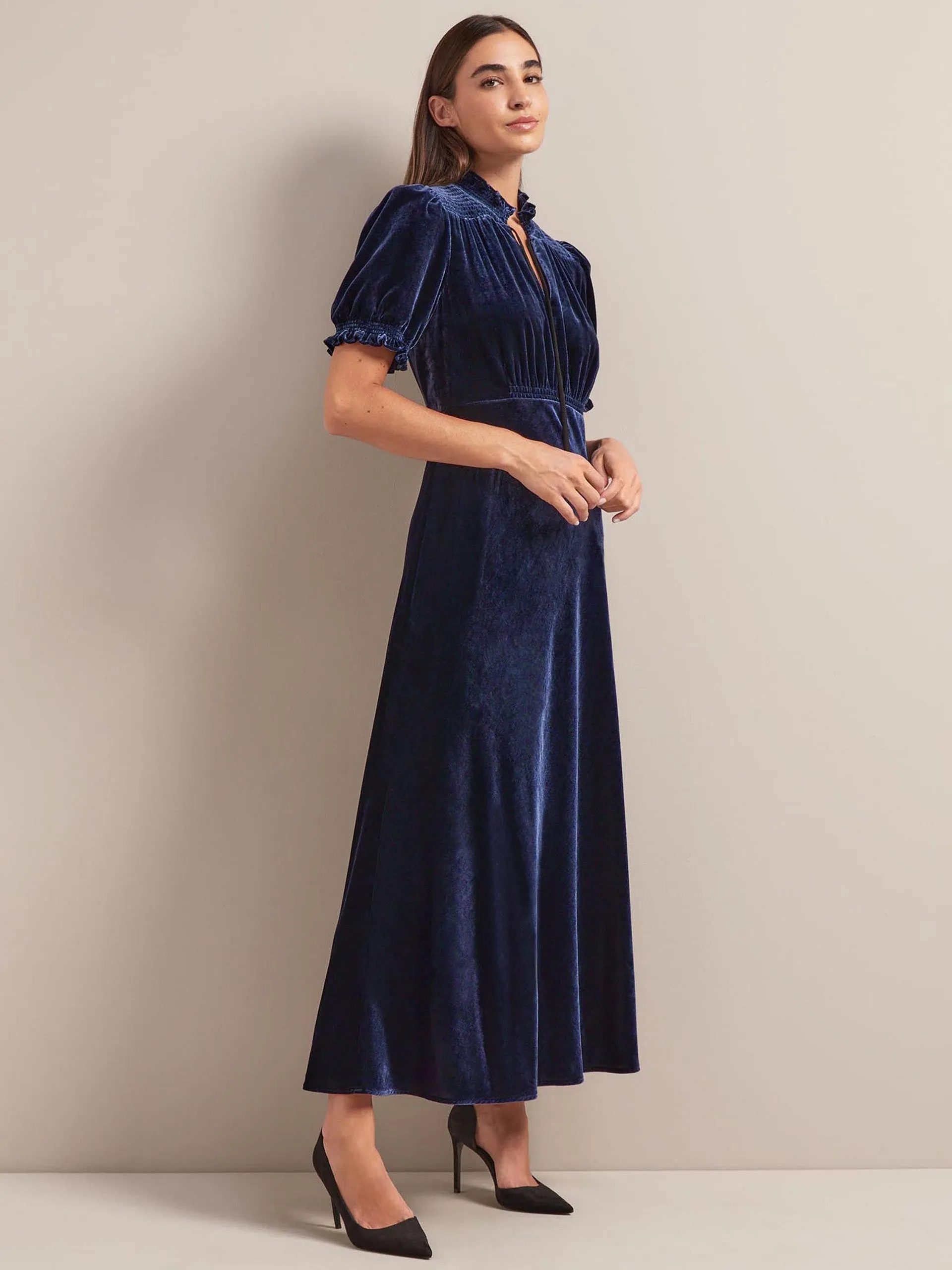 Navy Irina bias cut velvet maxi dress