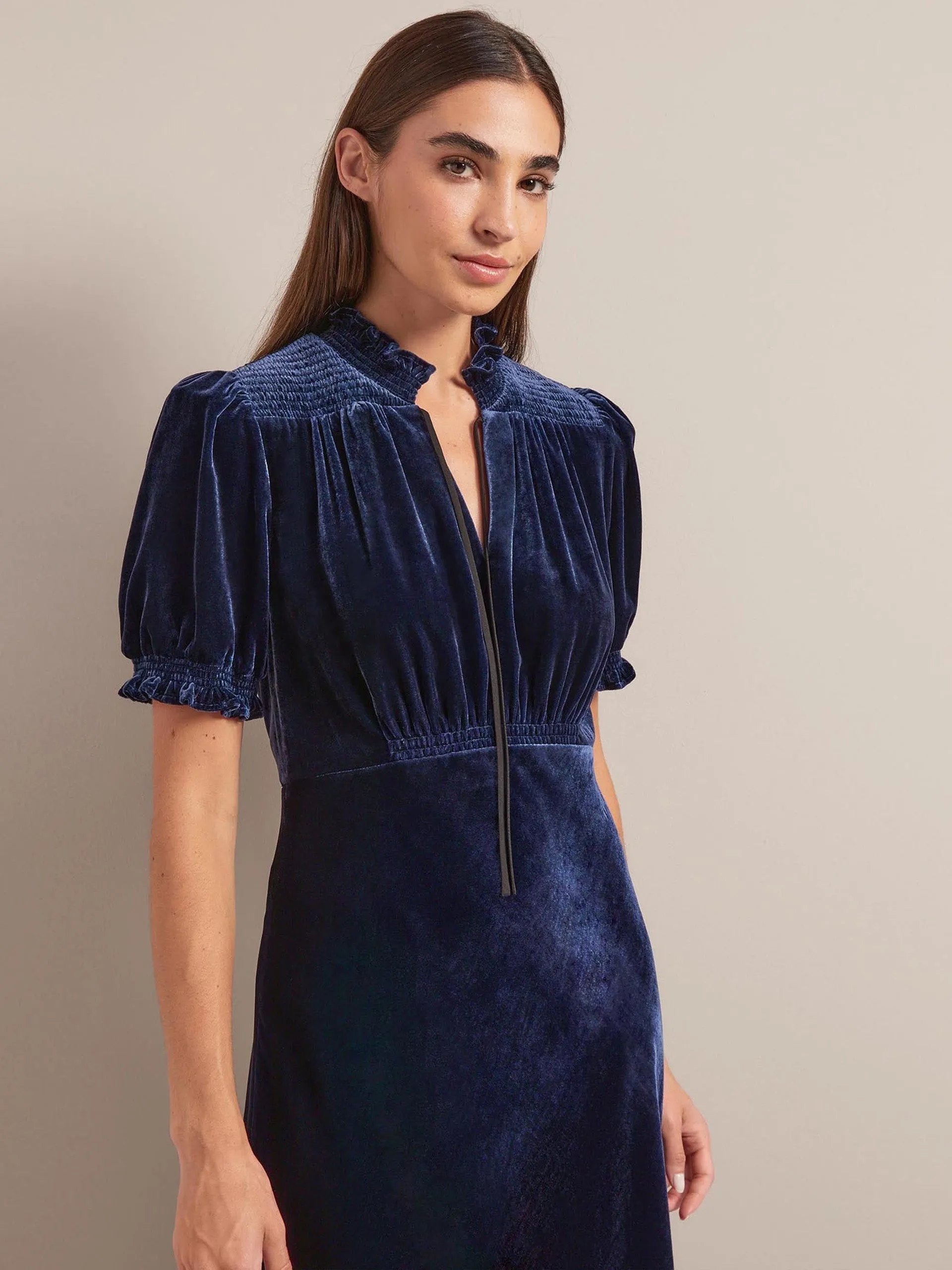 Navy Irina bias cut velvet maxi dress