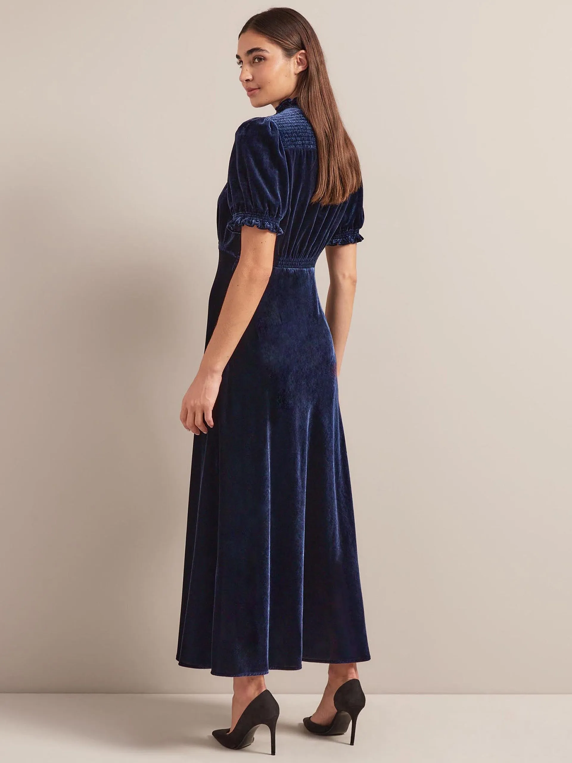 Navy Irina bias cut velvet maxi dress