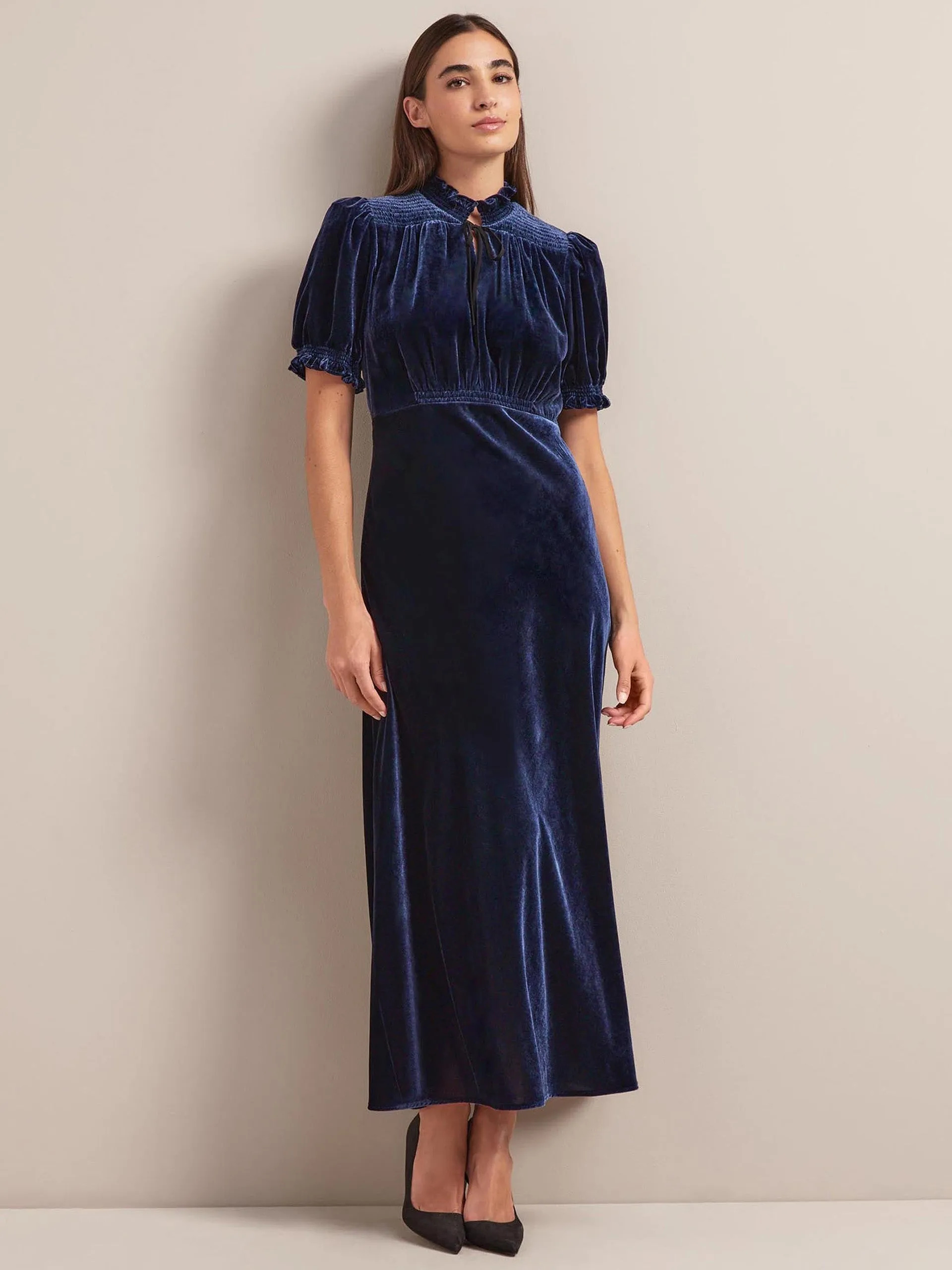 Navy Irina bias cut velvet maxi dress