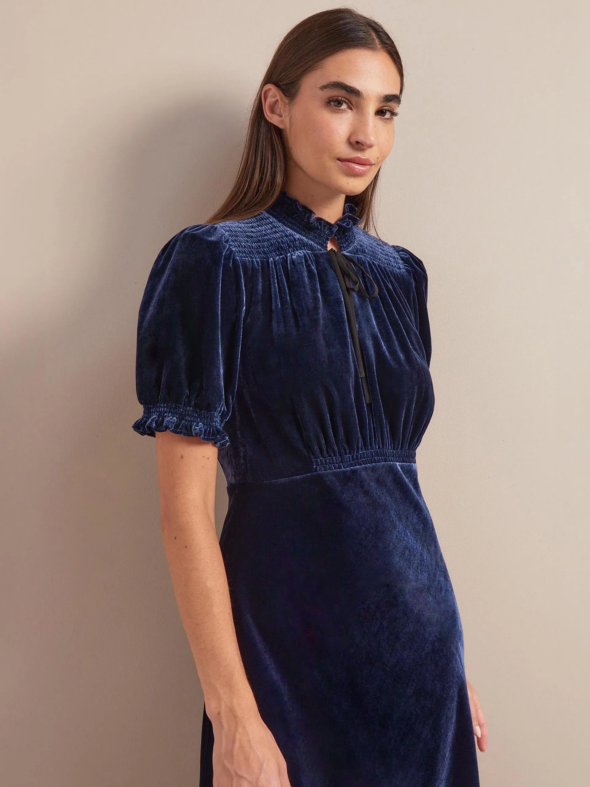 Navy Irina bias cut velvet maxi dress