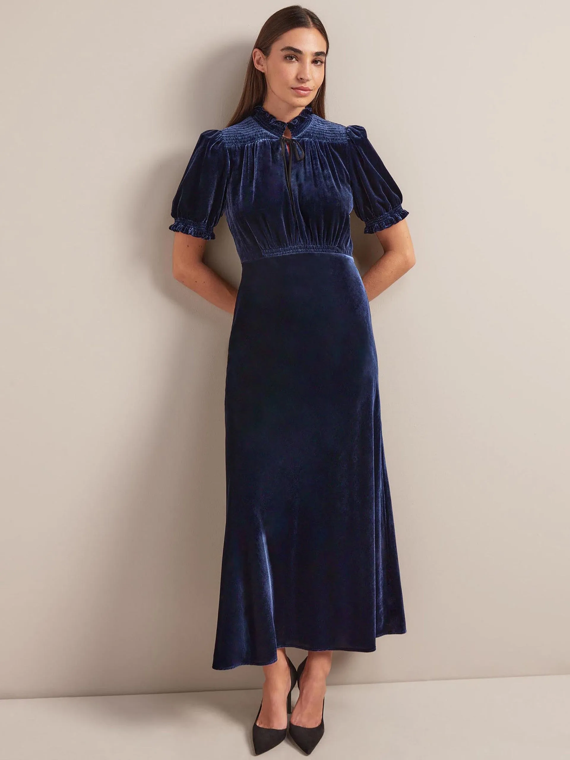 Navy Irina bias cut velvet maxi dress