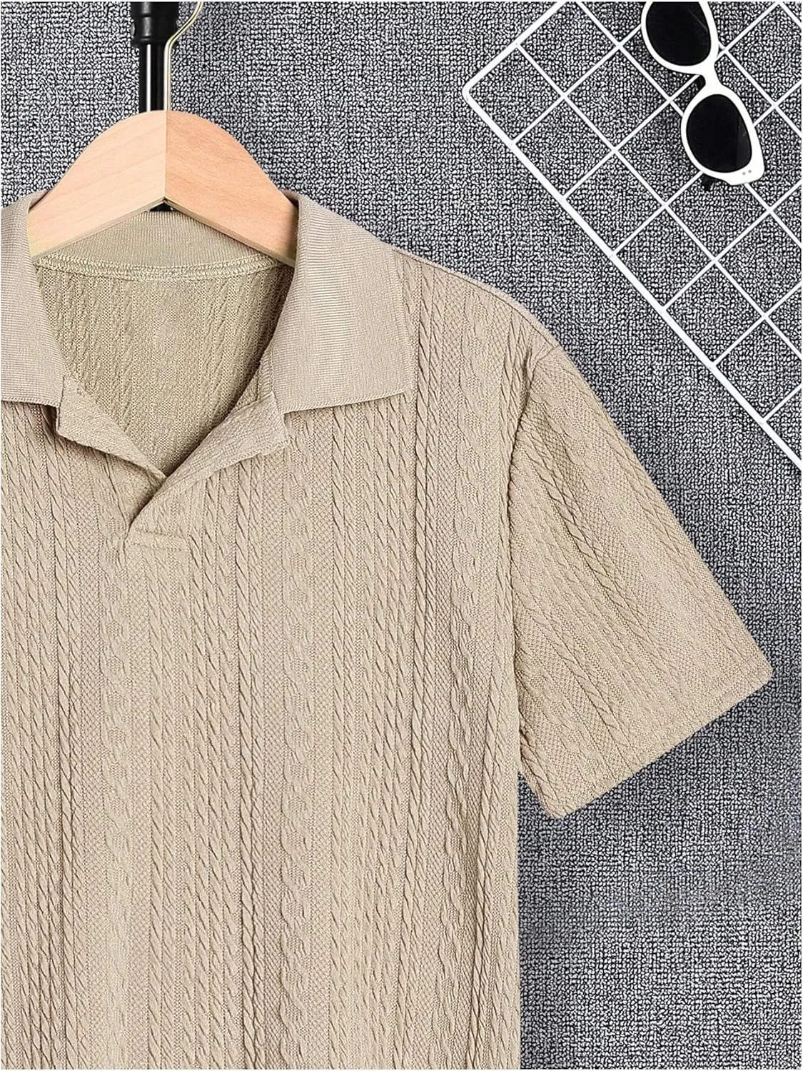OYOANGLE Boy's Short Sleeve Collar Neck Cable Knitted Solid Plain Golf Uniform Shirt