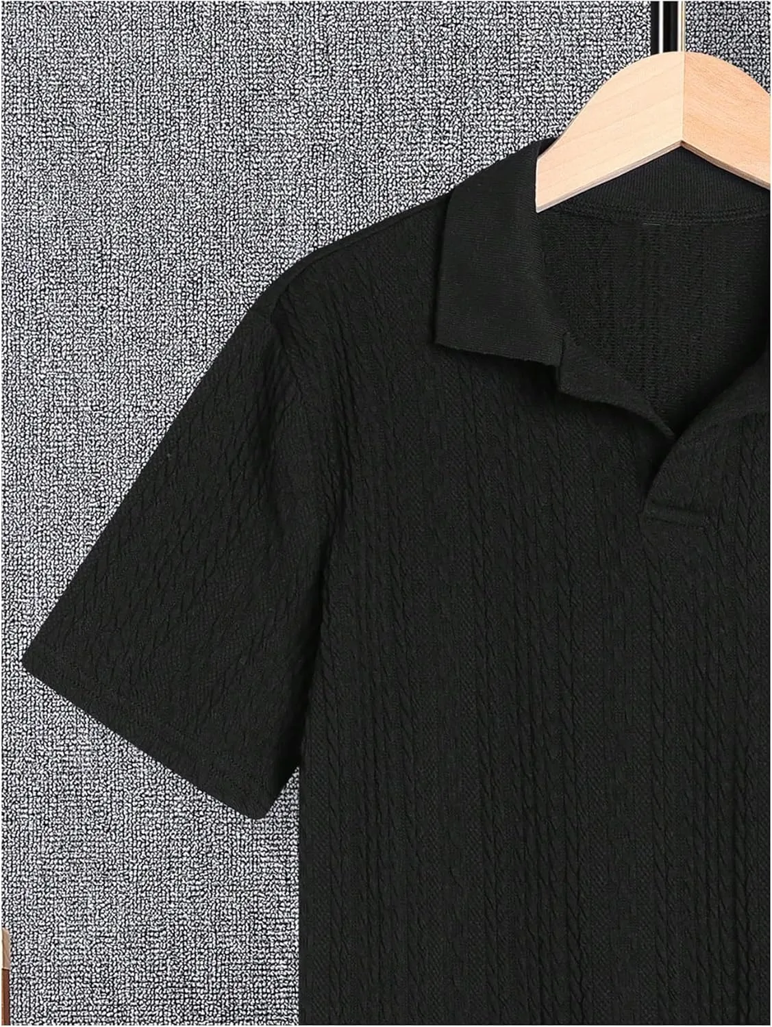 OYOANGLE Boy's Short Sleeve Collar Neck Cable Knitted Solid Plain Golf Uniform Shirt