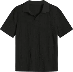 OYOANGLE Boy's Short Sleeve Collar Neck Cable Knitted Solid Plain Golf Uniform Shirt