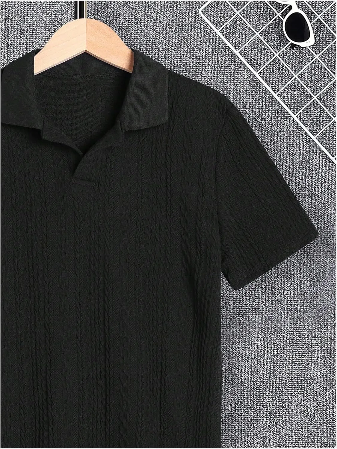 OYOANGLE Boy's Short Sleeve Collar Neck Cable Knitted Solid Plain Golf Uniform Shirt