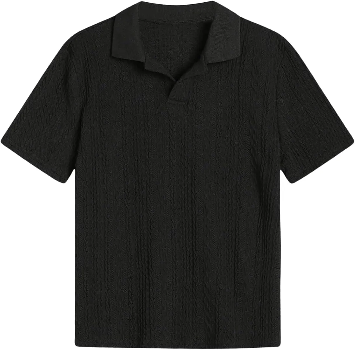 OYOANGLE Boy's Short Sleeve Collar Neck Cable Knitted Solid Plain Golf Uniform Shirt
