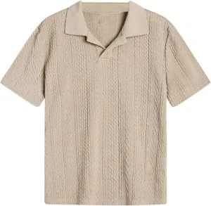OYOANGLE Boy's Short Sleeve Collar Neck Cable Knitted Solid Plain Golf Uniform Shirt