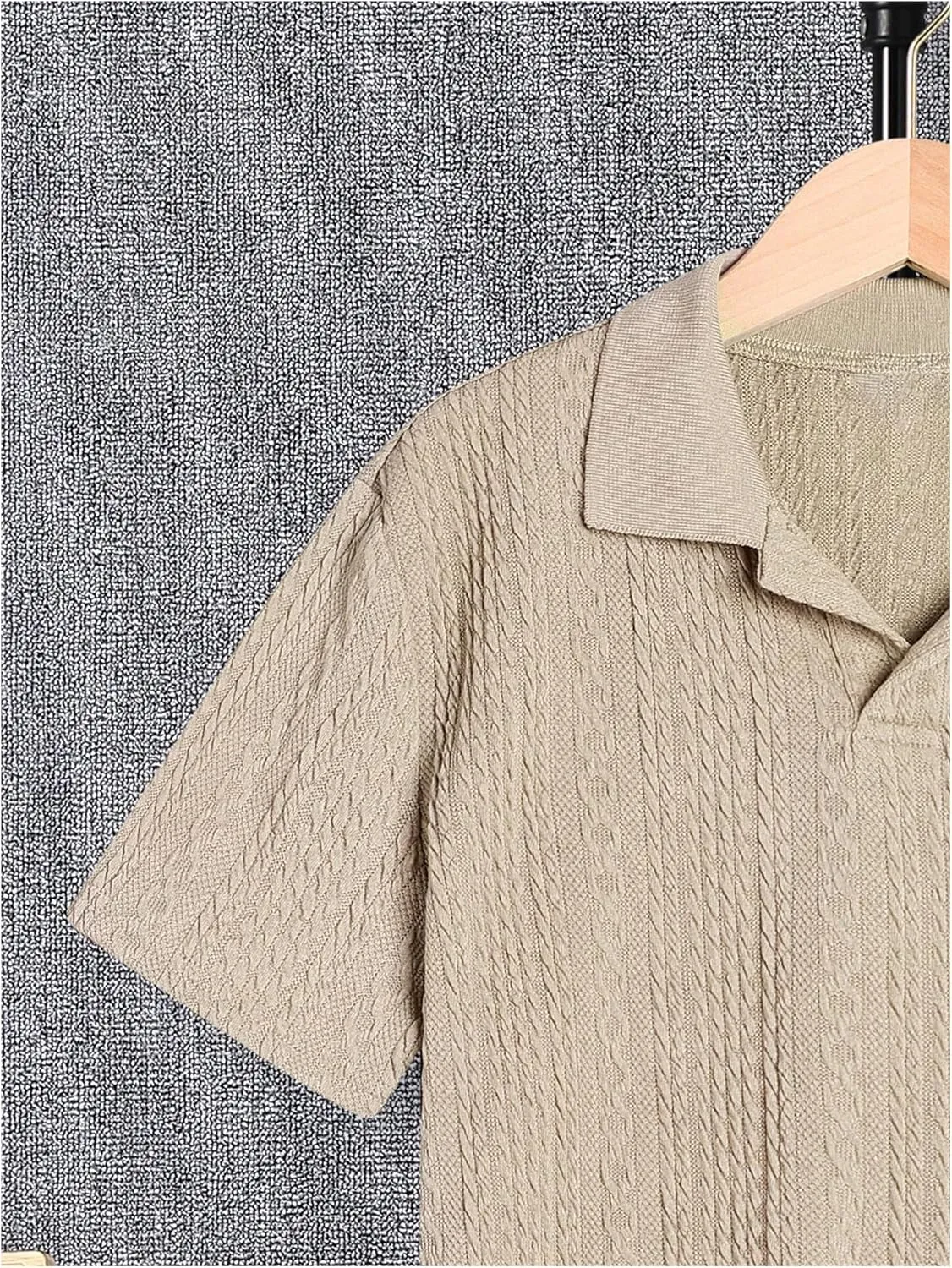 OYOANGLE Boy's Short Sleeve Collar Neck Cable Knitted Solid Plain Golf Uniform Shirt