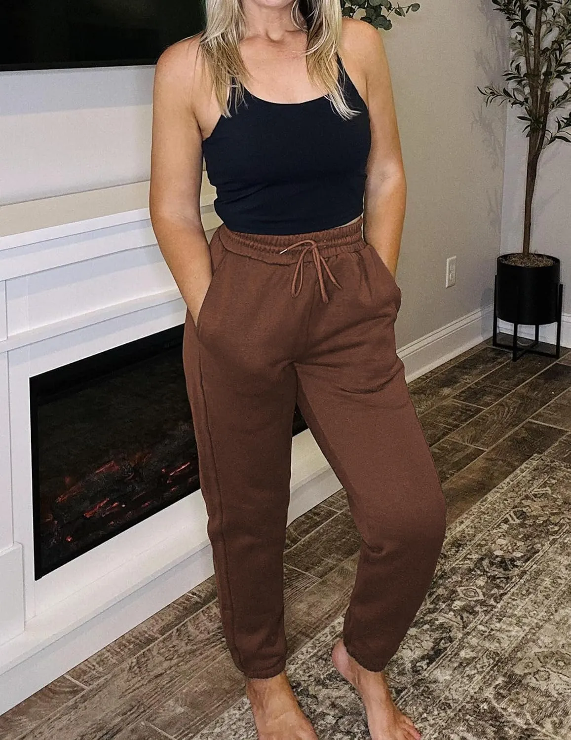 PINSPARK Women's Fleece Lined Sweatpants Winter Joggers Athletic Pants Casual Thick Warm Trousers Pockets