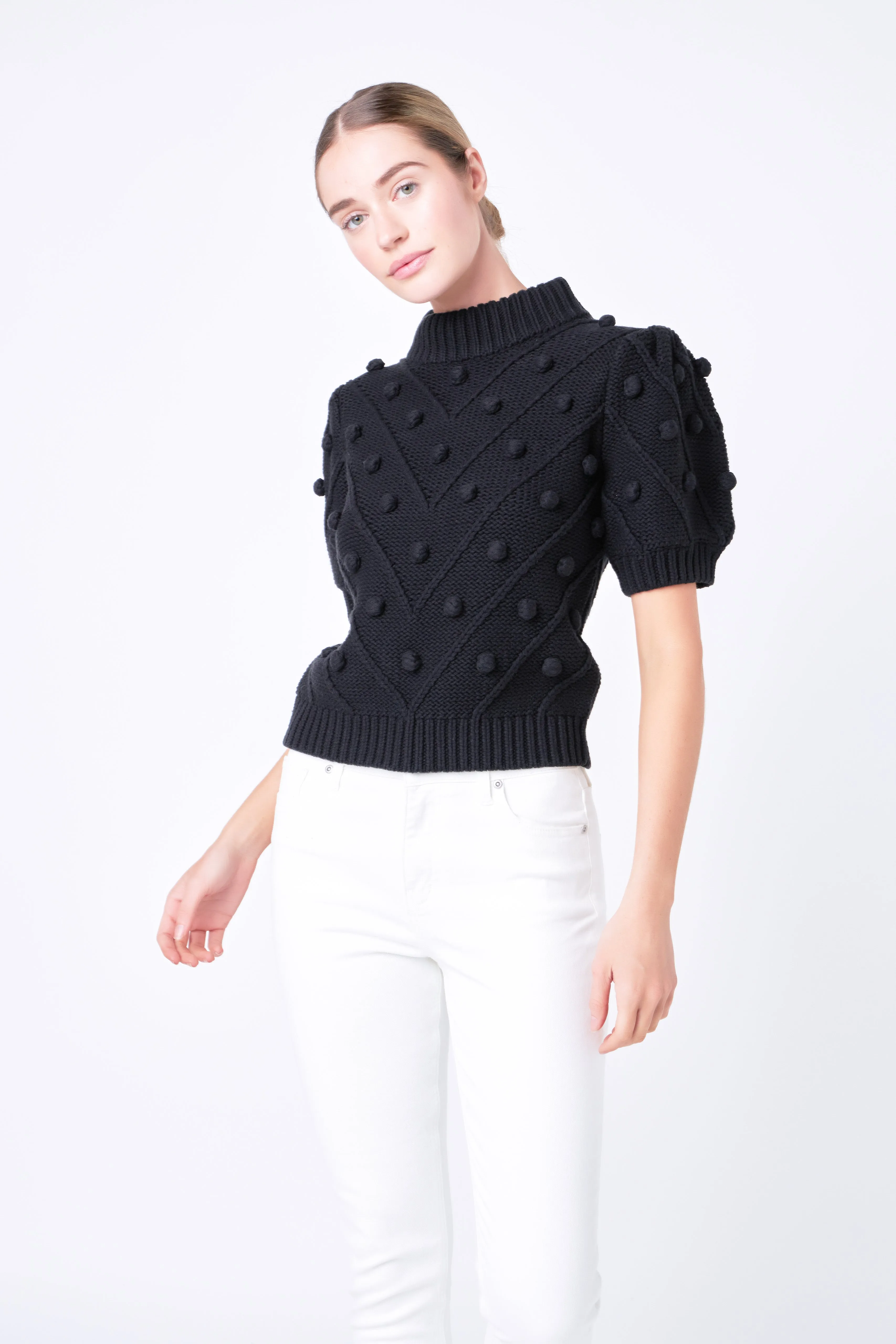 Pom Pom Puff Sleeve Sweater