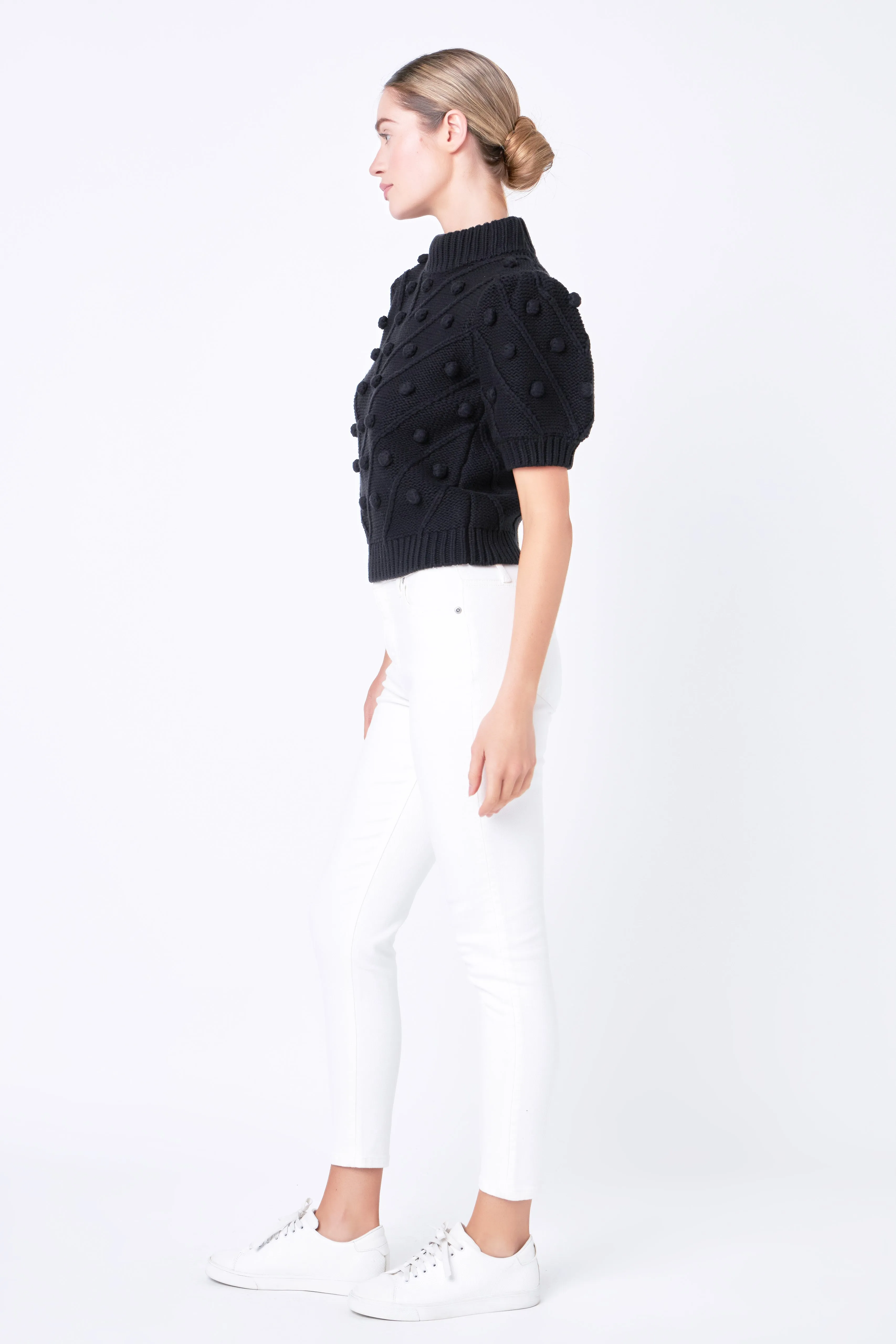 Pom Pom Puff Sleeve Sweater