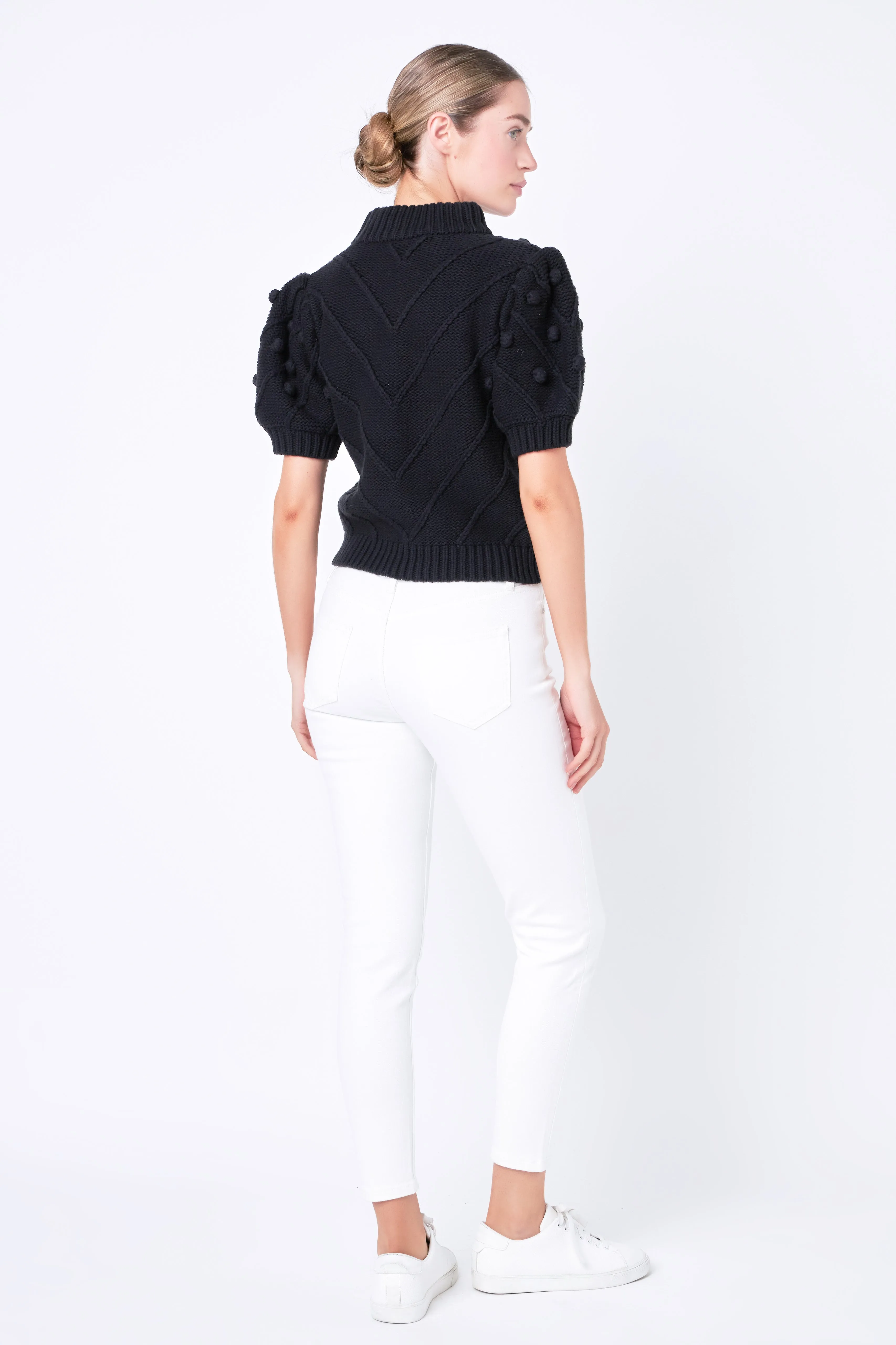 Pom Pom Puff Sleeve Sweater