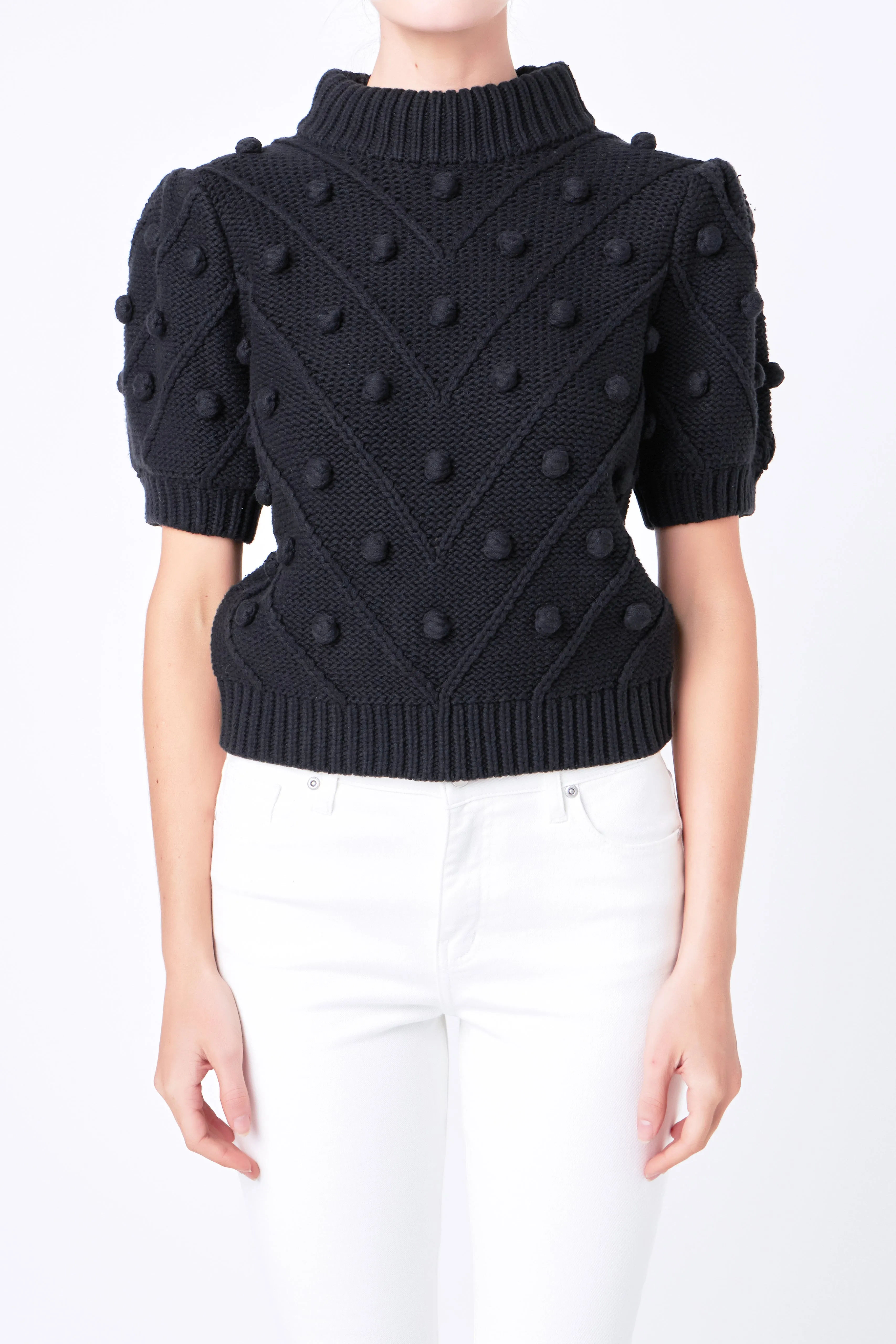 Pom Pom Puff Sleeve Sweater