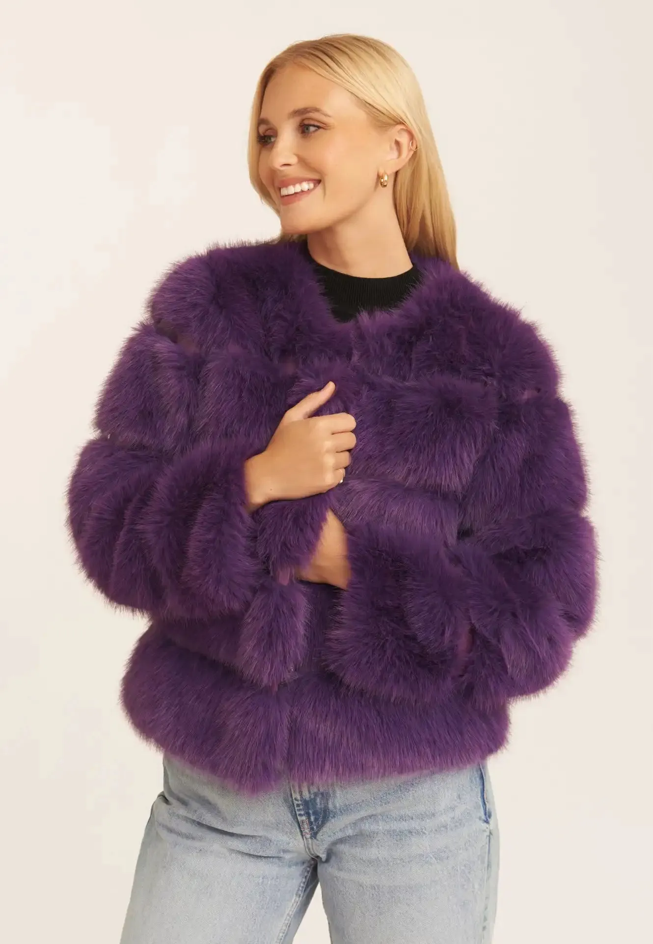 Purple Soft Touch Faux Fur Jacket