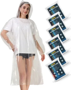 Rain Ponchos for Adults, Clear Family Pack - Disposable Rain Poncho for Women and Men with Drawstring Hood